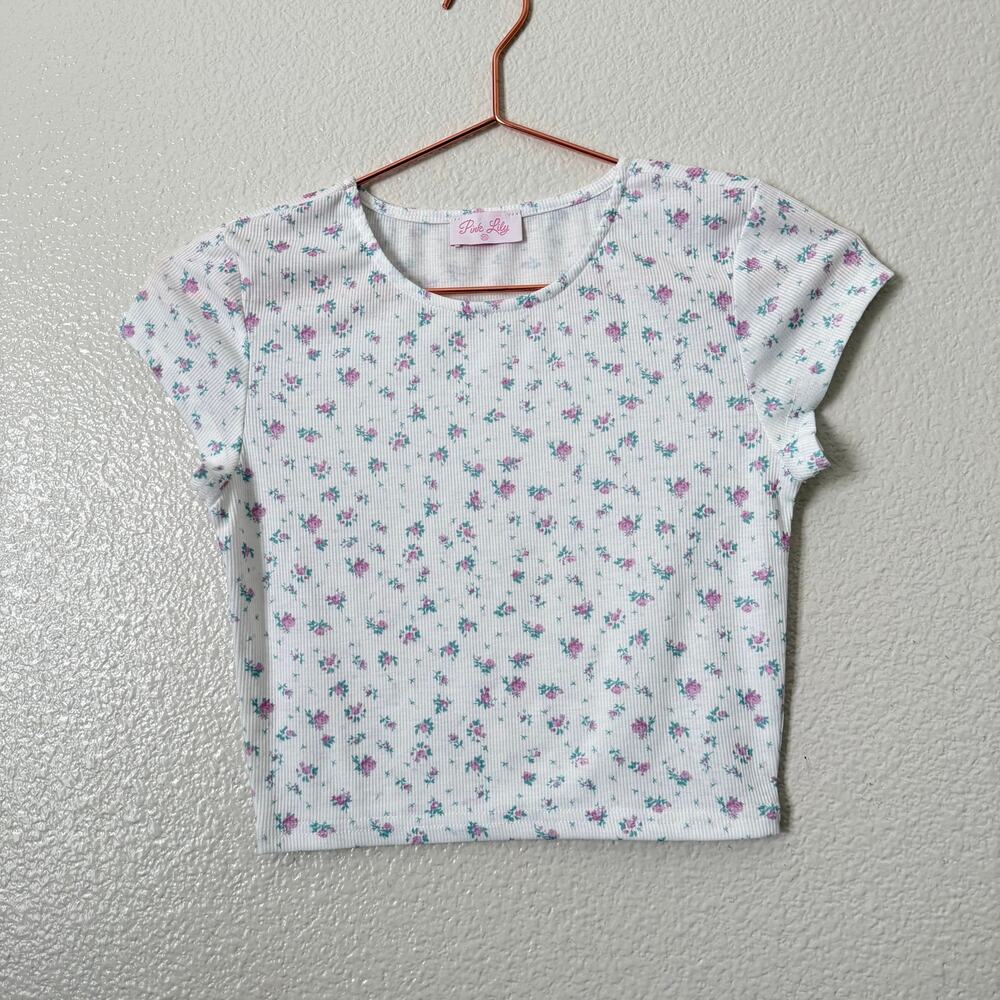 Pink Lily ditsy floral print rib baby tee white purple green
